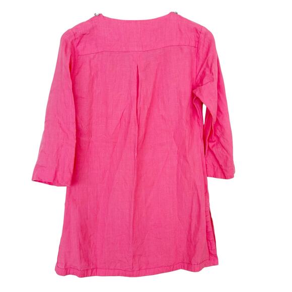 Malvin Pink 100% Linen Beaded Split Neck Tunic Sz M - Picture 6 of 6